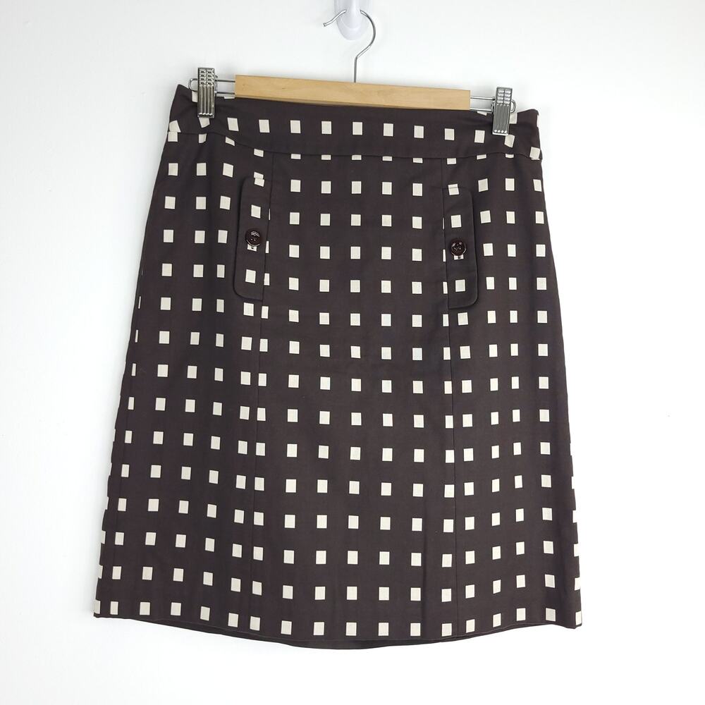 Ann Taylor Brown White Square Geometric Pencil Mini Skirt Size 2 Woven